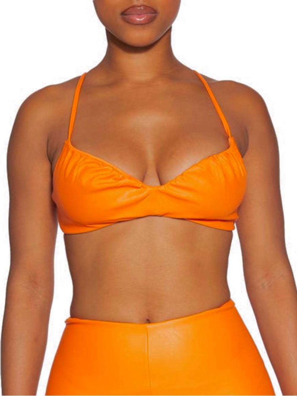 NAKED WARDROBE Faux Leather Bralette Top Medium Orange Vibrant Colorful Y2K 90s
